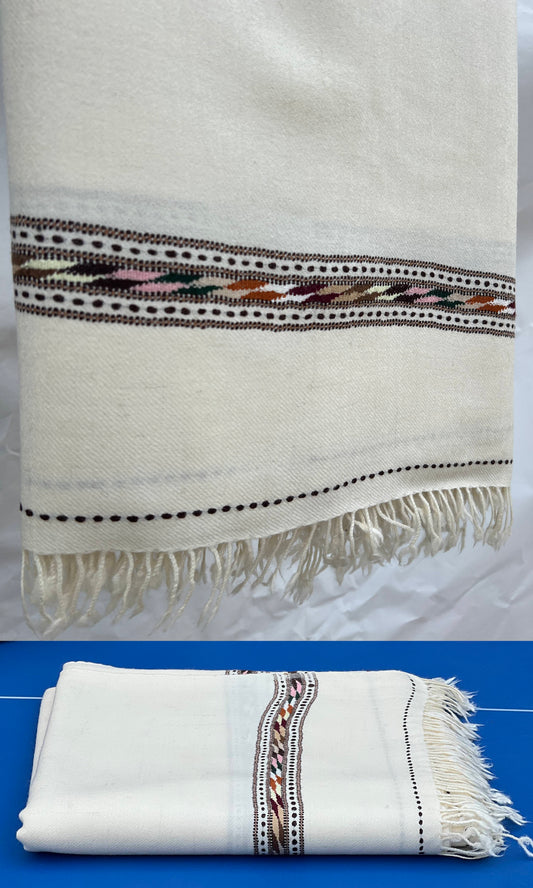 White Swati Saidaar Handmade Woolen Shawl | Pure Wool | 48PW01