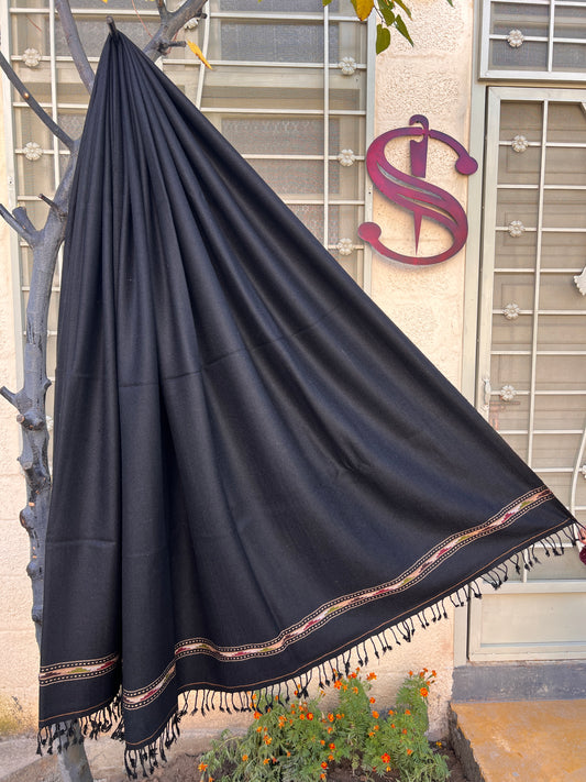 Swati Male Black Saidaar Shawls - 48 Wool double - Wide Border