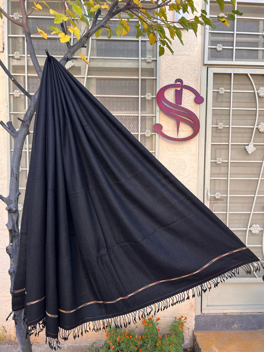 Swati Saidaar Black Woollen Shawl | Narrow Border