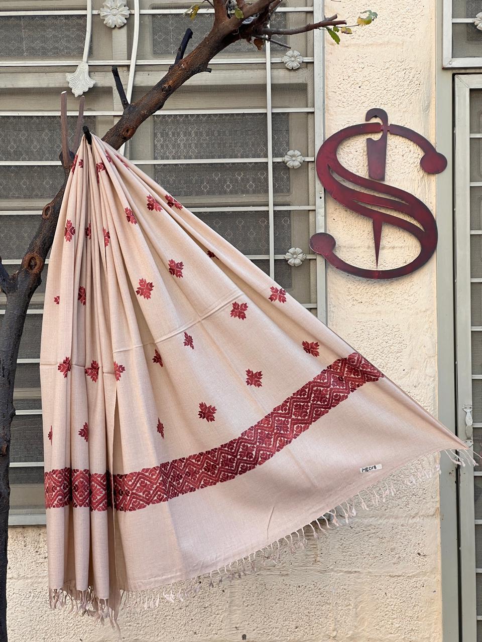 Hand Embroidery Ladies Swati Woolen Shawls - HE018