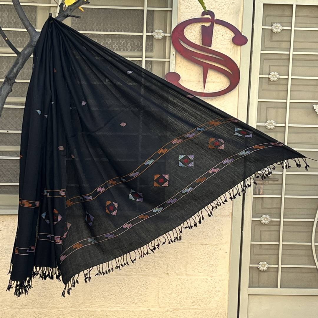 KKB03 | Black Ladies  Khaddi Embroidery Swati Woolen Shawl