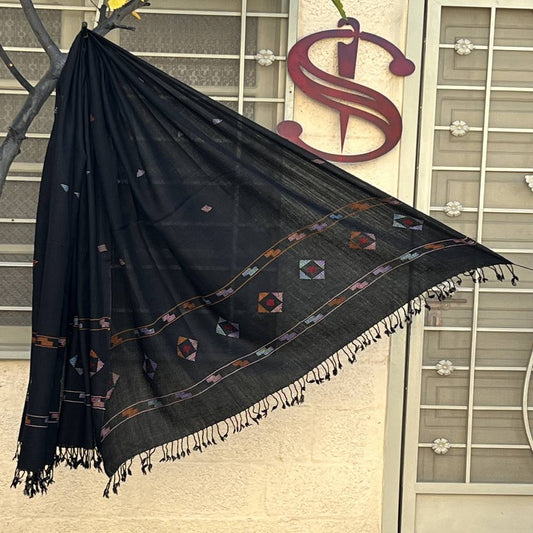 KKB03 | Black Ladies  Khaddi Embroidery Swati Woolen Shawl
