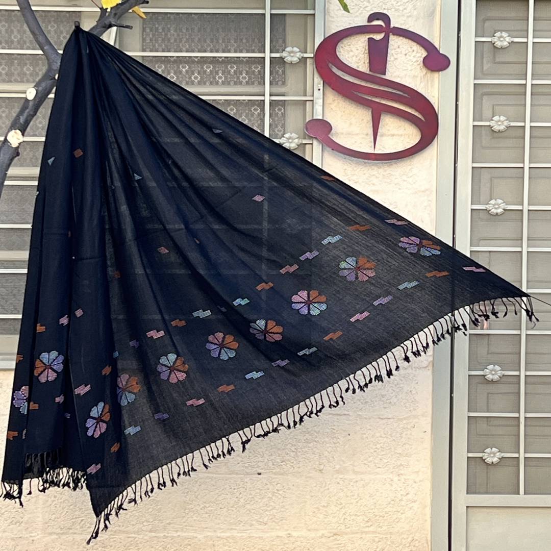 Black | Ladies Khaddi Embroidery Swati Woolen Shawls