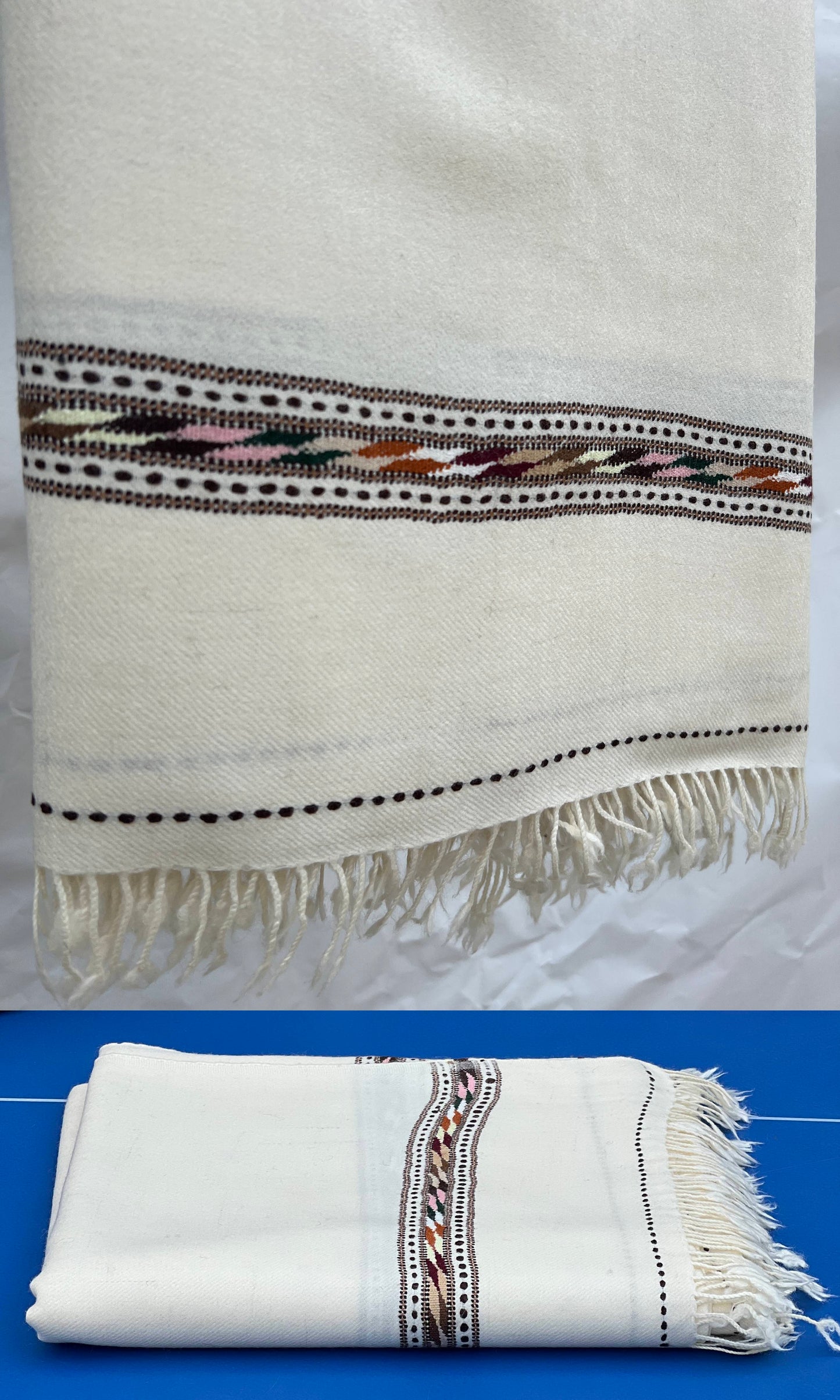 White Swati Saidaar Handmade Woolen Shawl | Pure Wool | 48PW01