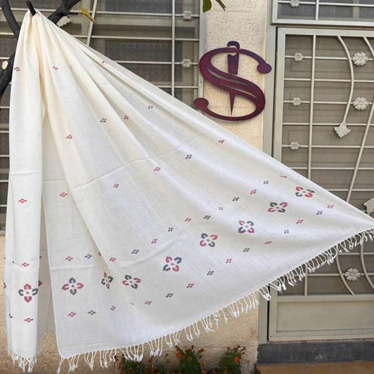KKW05 | Ladies White Khaddi Embroidery Swati Woolen Shawl